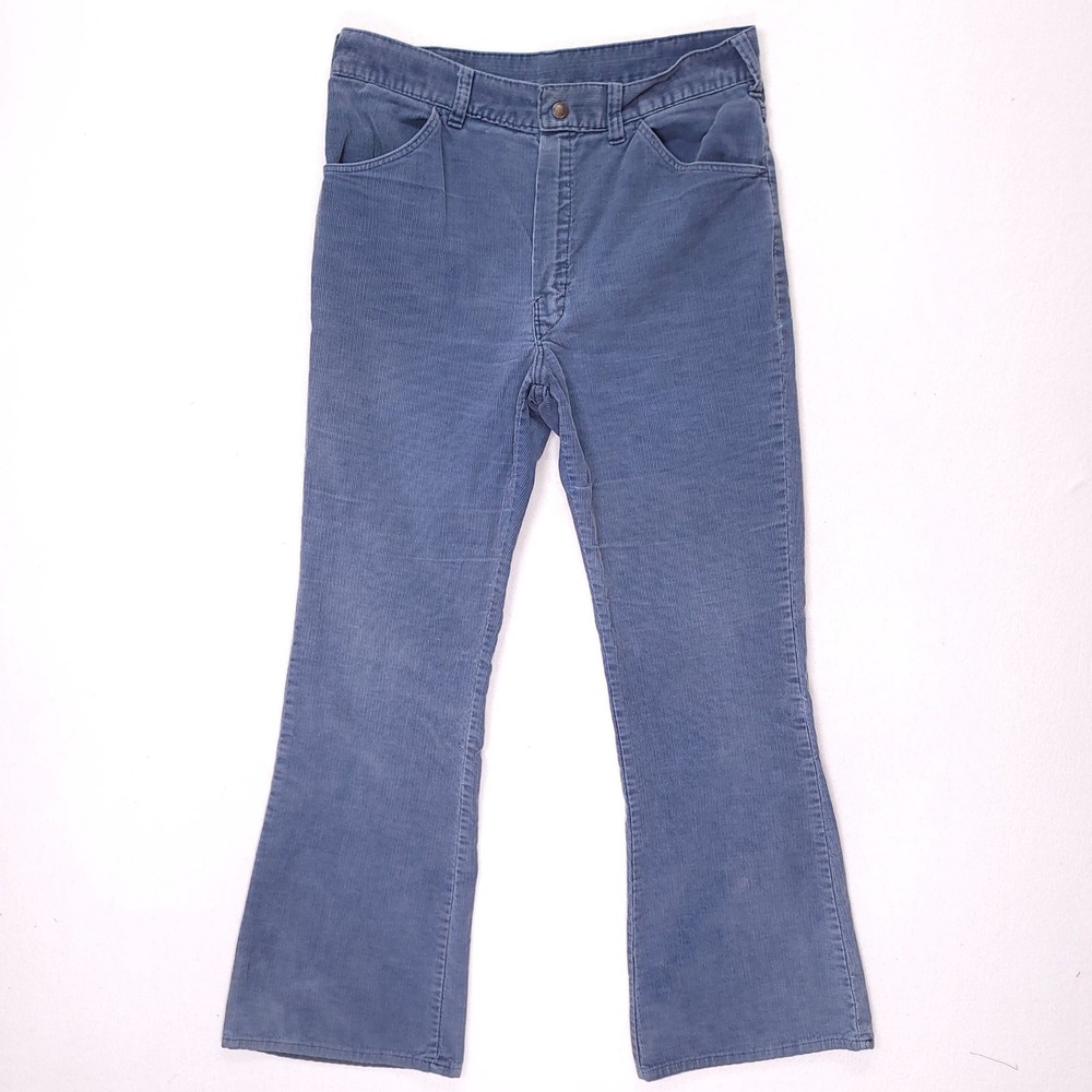 Vintage Blue Corduroy High Rise Flair Leg Pants Women‎ Size 12 Dusty Blue